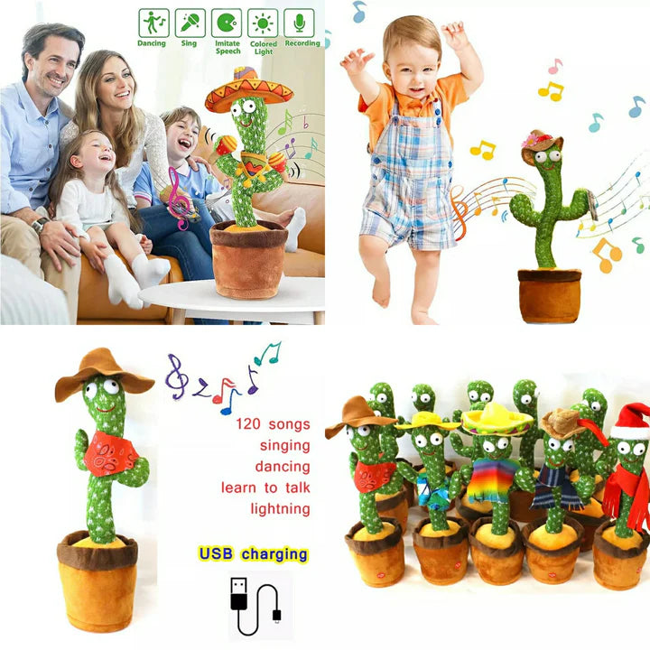 Rechargeable Dancing Cactus Toy  Singing Talking and Shaking Plush Educational Toy for Kids  Perfect Birthday Gift