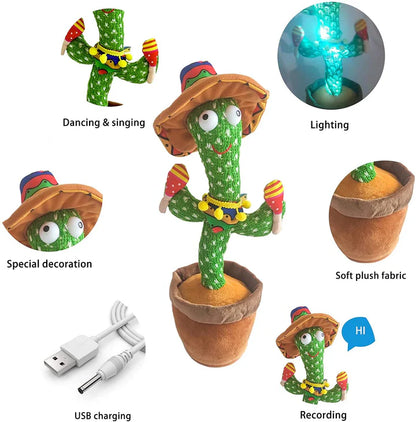 Rechargeable Dancing Cactus Toy  Singing Talking and Shaking Plush Educational Toy for Kids  Perfect Birthday Gift