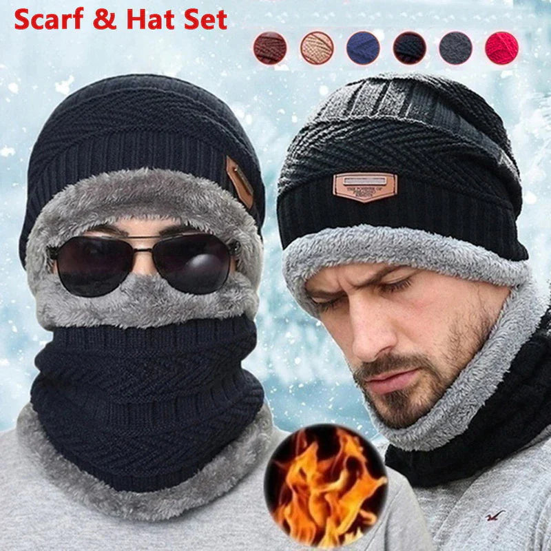 2 Piece Winter Knit Hat and Scarf Set  Warm Beanie Cap with Neck Warmer for Snow and Cold Weather